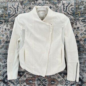 Blank NYC White Crepe Moto Jacket Size XS  Mesh Panels Long Sleeve Zip Close